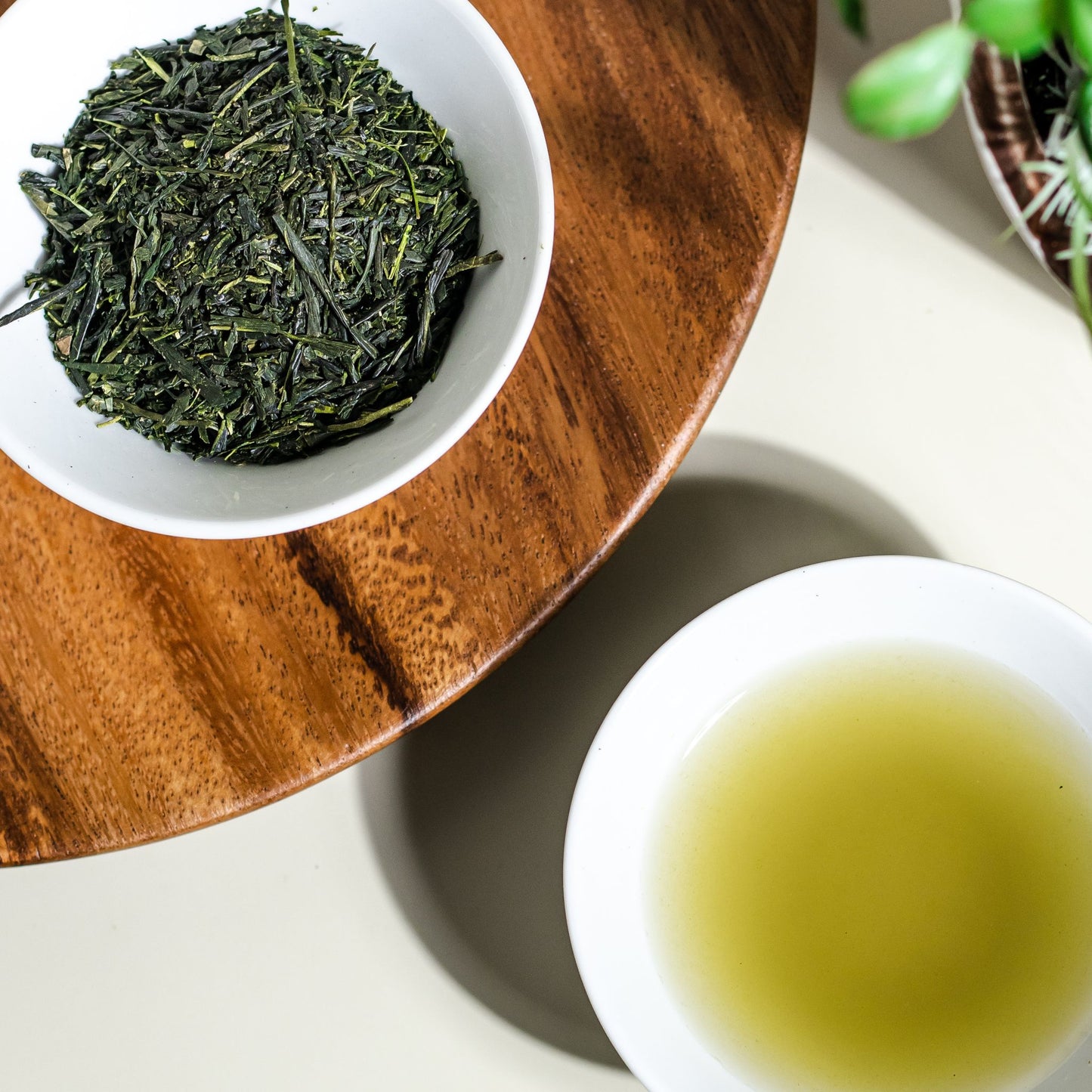 freshly brewed with Japanese Sencha green tea, a golden-green color and delicate umami taste