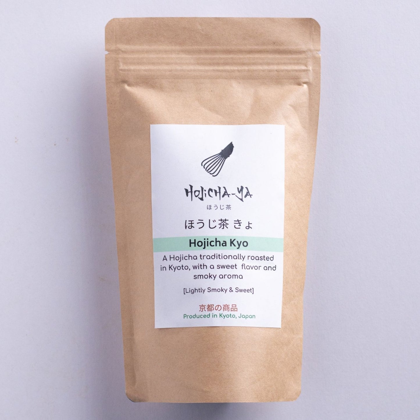 Hojicha Kyo tea in a resealable pouch for authentic Japanese roasted green tea, now available in Malaysia