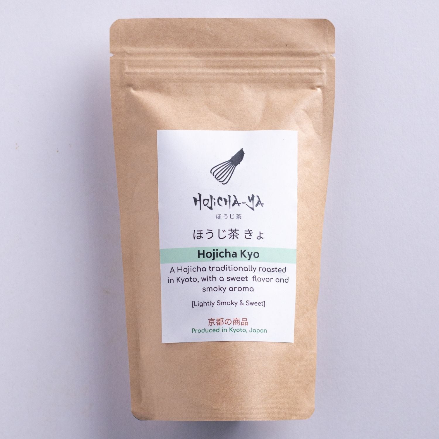 Hojicha Kyo tea in a resealable pouch for authentic Japanese roasted green tea, now available in Malaysia