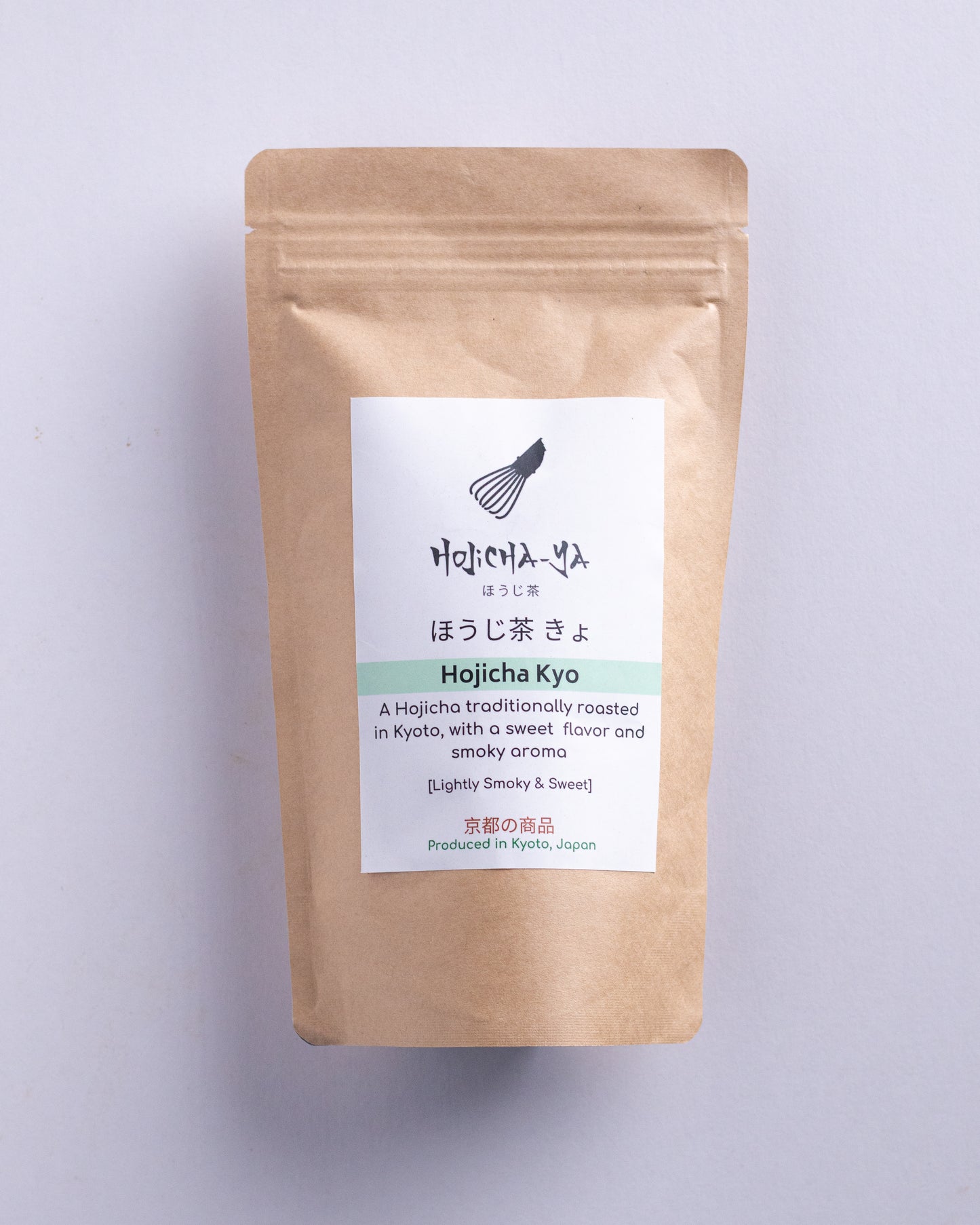 Authentic Hojicha tea packaging of premium Japanese roasted green tea with a deep, nutty aroma