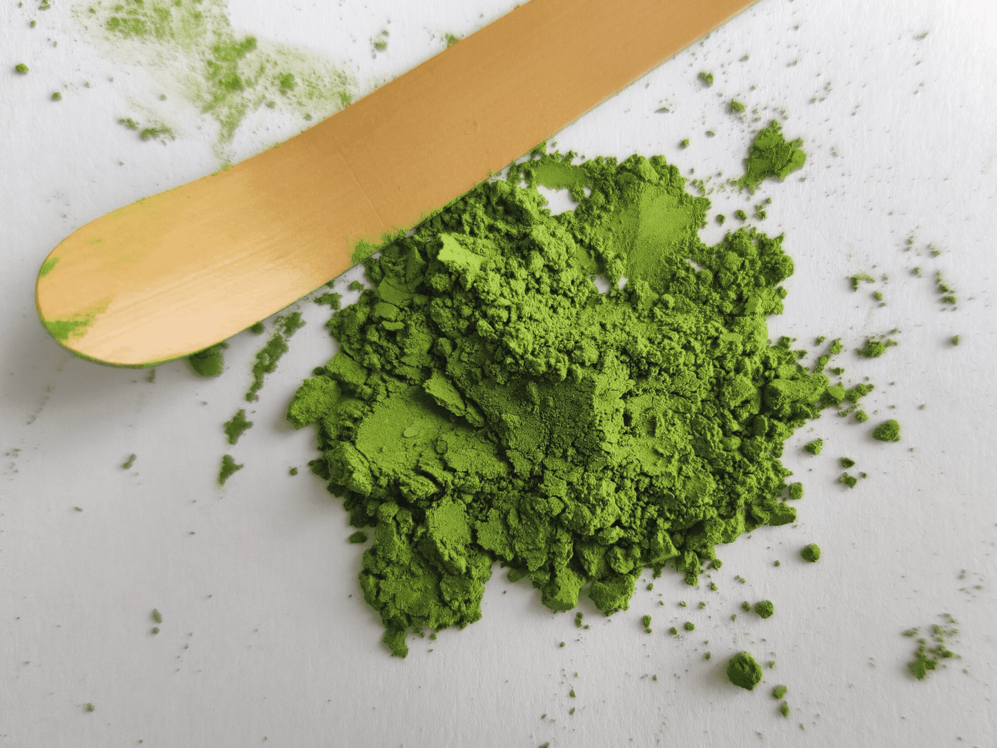 Bright green Stone-ground Matcha Takamidori with smooth texture of premium Japanese green tea powder