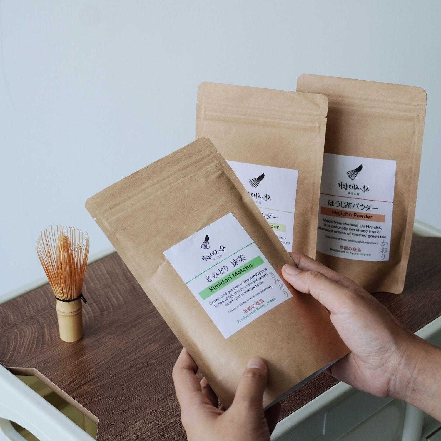 Beautiful Hand-crafted latte art with tree types of premium lattes made with premium Japanese green Tea Powder