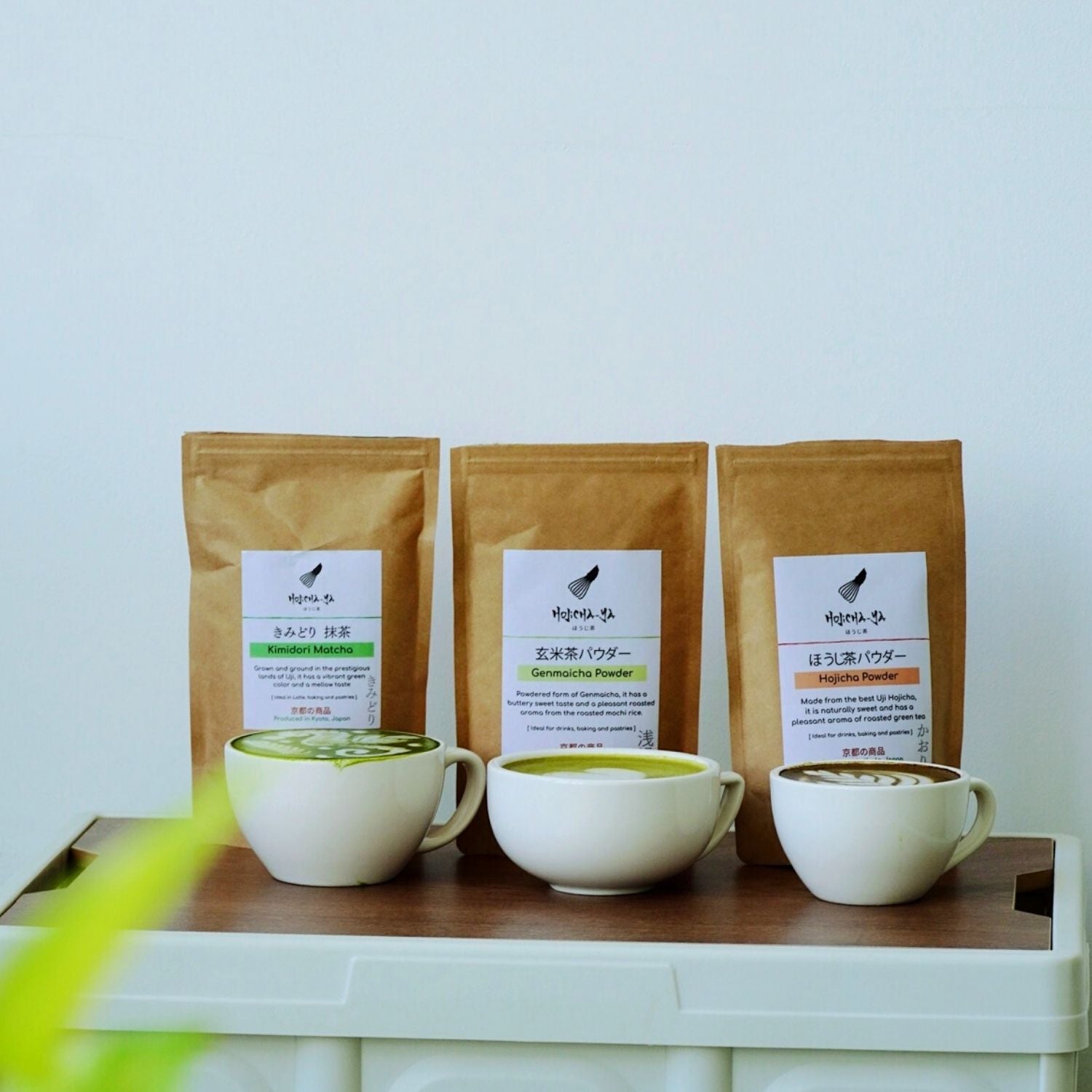 Japanese green Tea Powder Trio bundle with packaging produced in Japan for the genuine taste