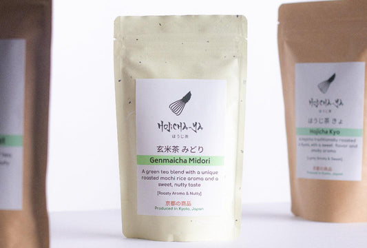 Premium Genmaicha tea in eco-friendly packaging of Japanese green tea with roasted rice for a nutty and soothing flavor